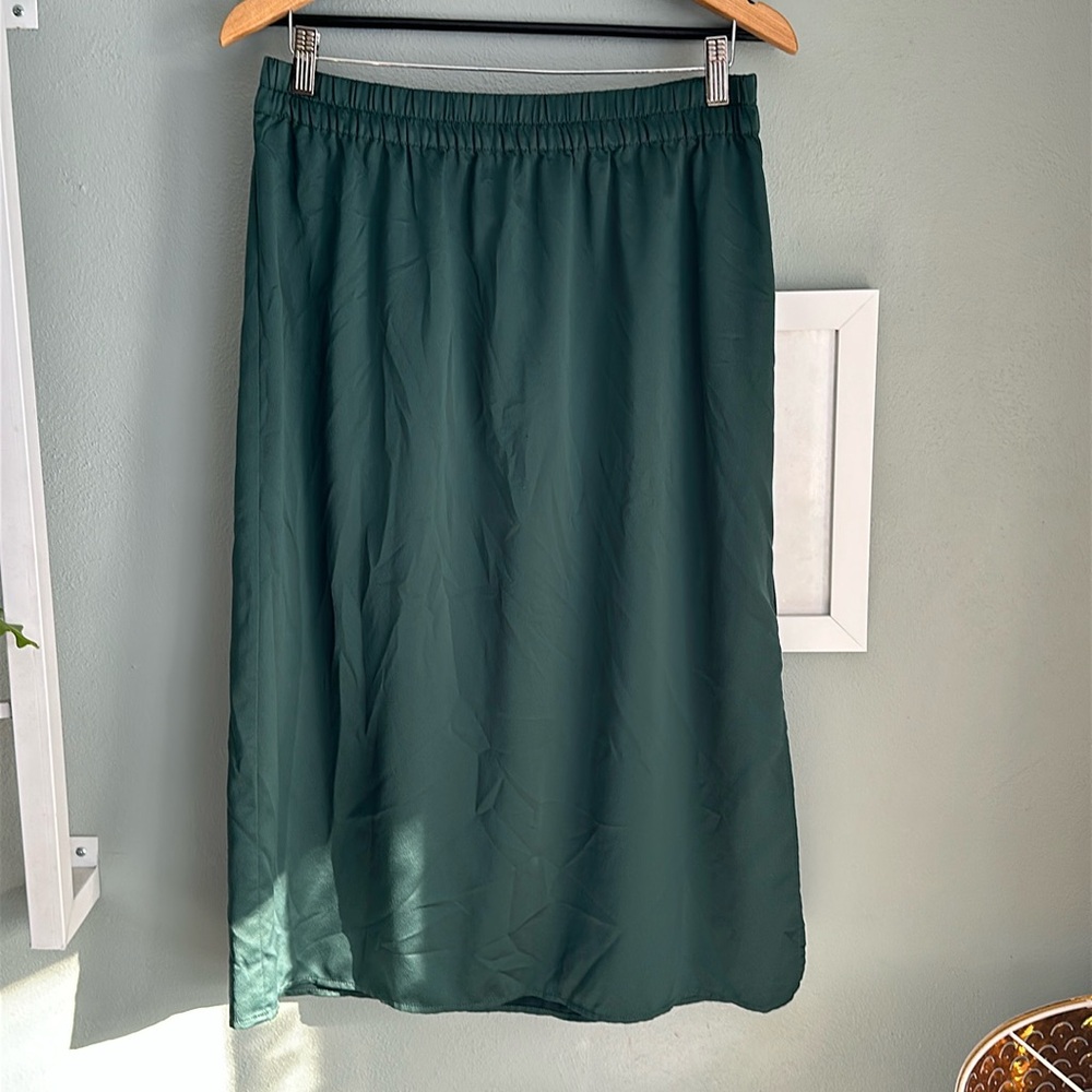 Gap pull-on satin midi slip skirt, Essex green, large